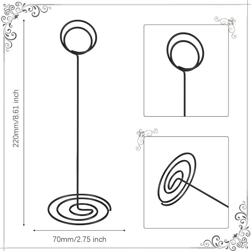 TecUnite 24 Pack 8.86 Inch Table Number Holder Wire Photo Holder Picture Name Menu Clips Memo Note Cards Stand for Wedding Reception Anniversary Birthday Centerpieces(Black) - Image 2